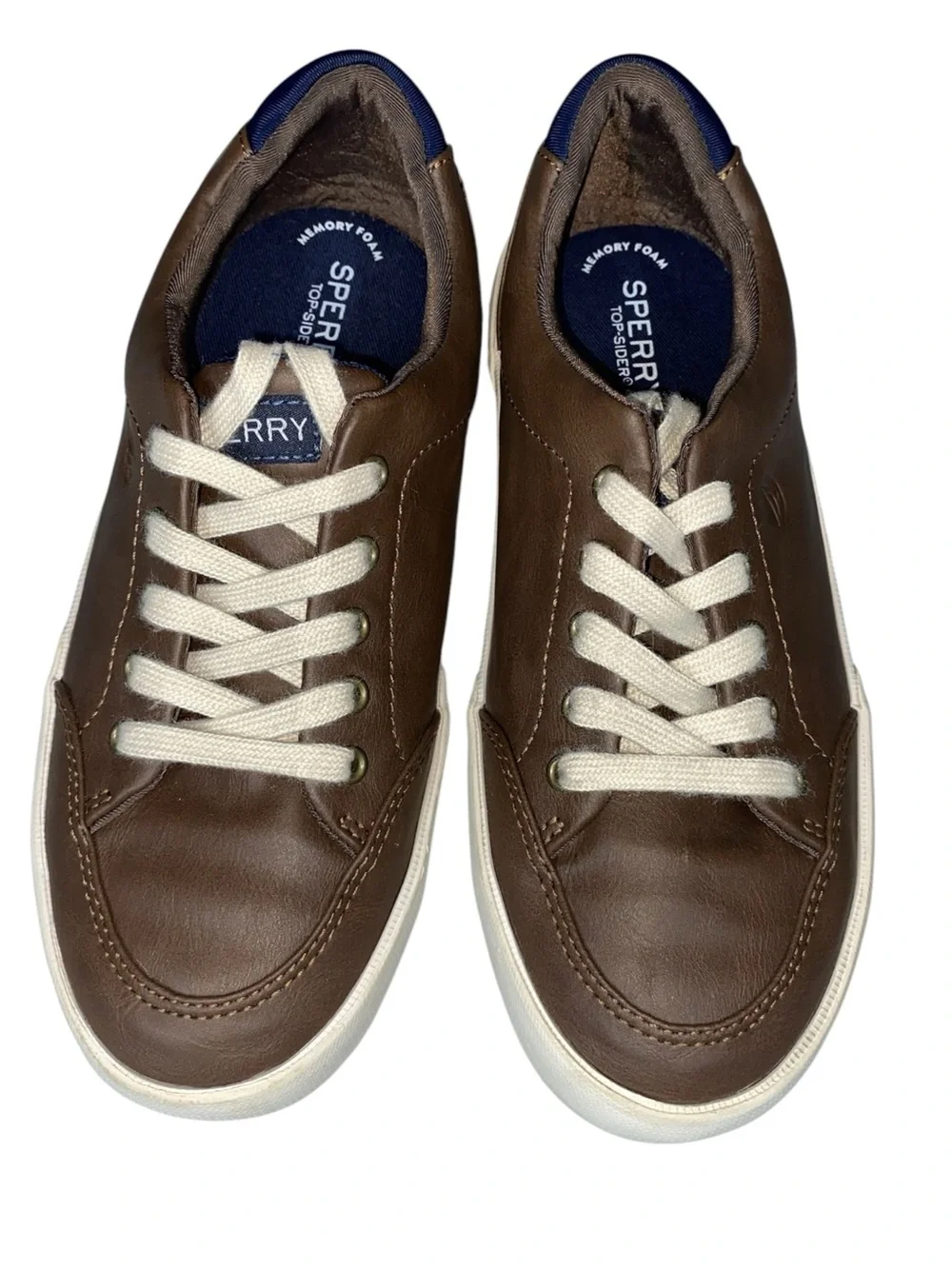 Sperry Boys Harbor Tide Sneaker Chocolate Brown Faux Leather White Laces Size 3